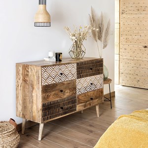Commode en bois 6 tiroirs à motifs - tali