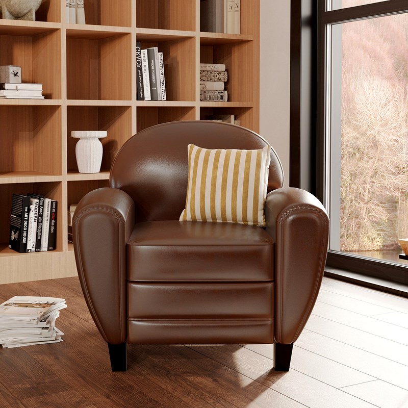 Fauteuil marron en croute de cuir enduite - club