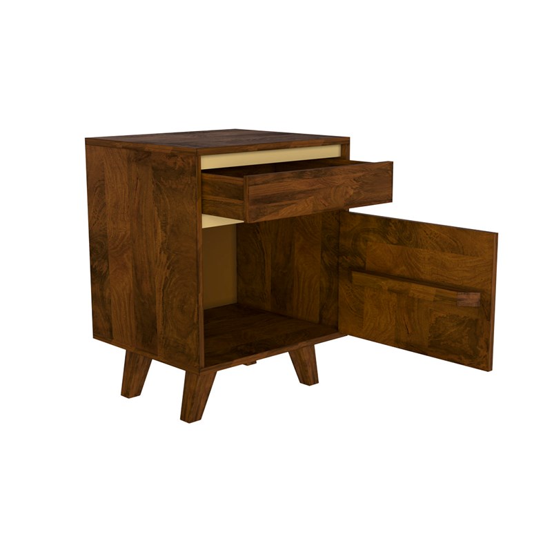 Table de chevet en bois détails dorés, 1 tiroir et 1 porte - tripoli