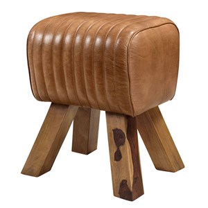Tabouret en cuir marron et bois de manguier - morena