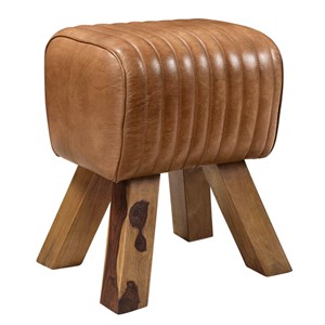 Tabouret en cuir marron et bois de manguier - morena
