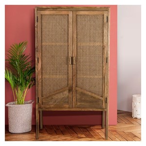 Armoire en cannage et bois 2 portes - tiki
