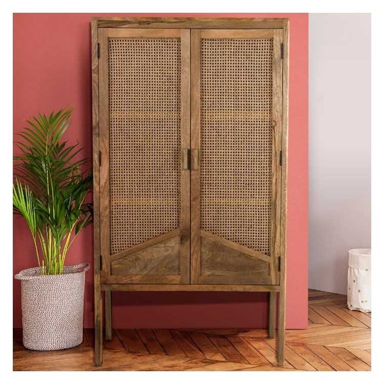 Armoire en cannage et bois 2 portes - tiki