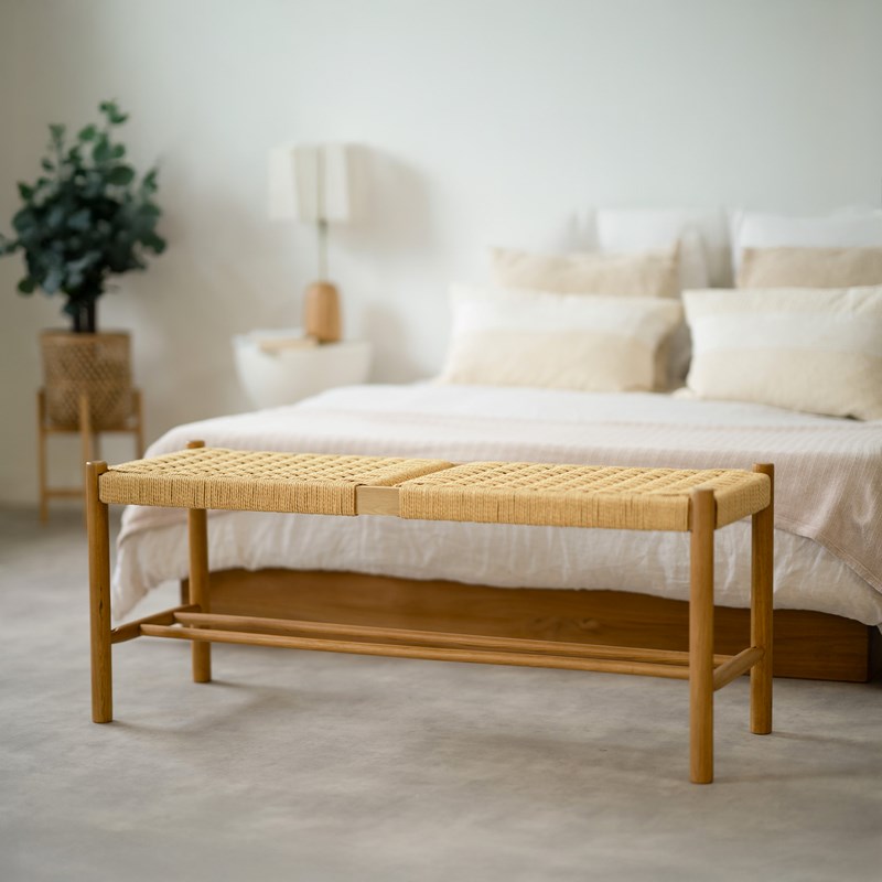 Banc 2 places en bois de chêne massif avec tressage - kepler