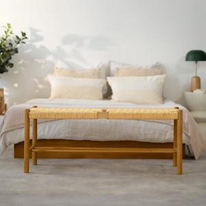 Banc 2 places en bois de chêne massif avec tressage - kepler