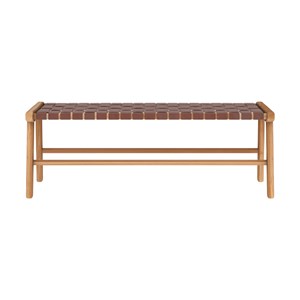 Banc 120 cm en cuir tressé marron et bois de teck - kuna
