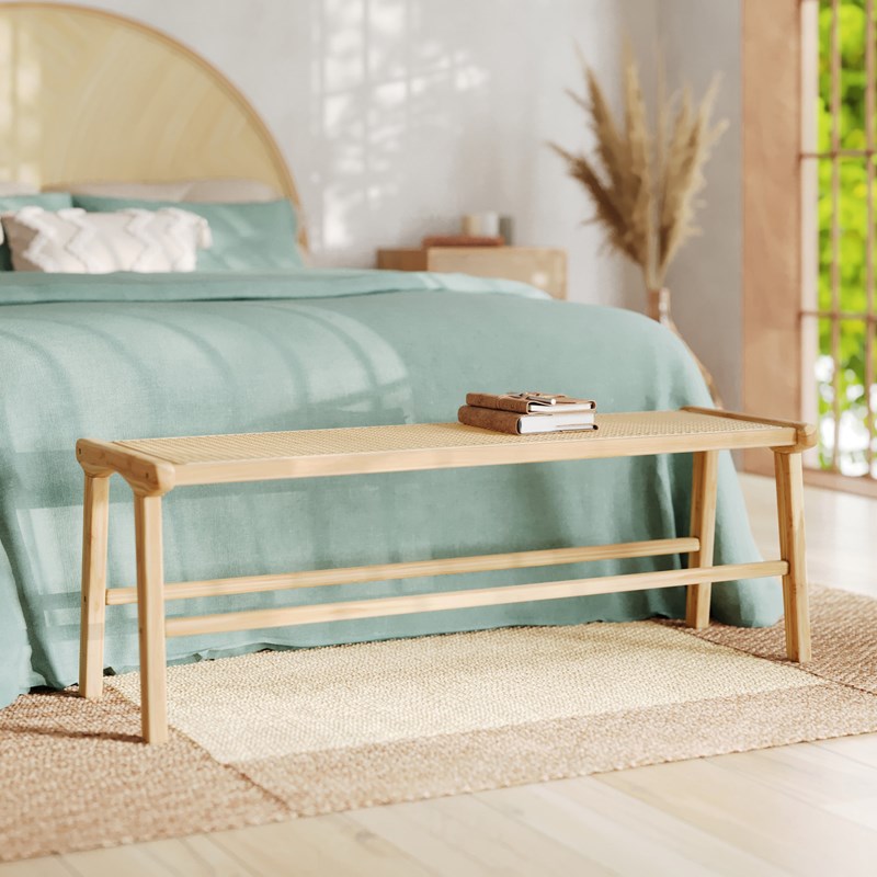 Banc 120 cm en bois de teck et cannage - kuna