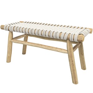 Banc 2 places 90 cm tressé en macramé et branche de teck - kira