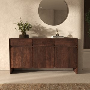 Buffet en bois de manguier avec 3 portes et 3 tiroirs - achille