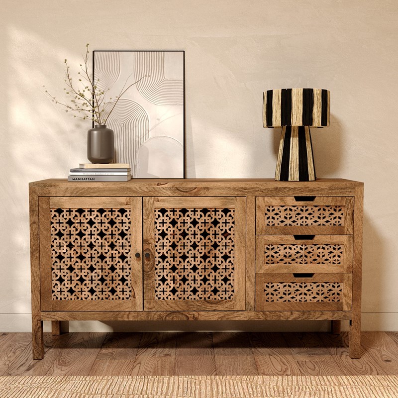 Buffet ajouré en bois de manguier - jaya
