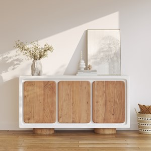 Buffet en béton blanc cassé et bois d'acacia - eden