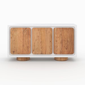 Buffet en béton blanc cassé et bois d'acacia - eden