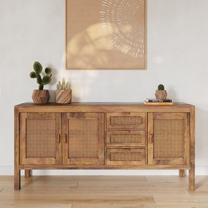 Buffet 3 portes et 3 tiroirs en cannage - tiki