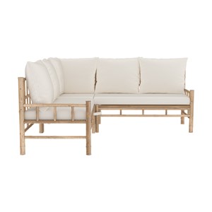 Canapé d'angle de jardin 4&nbsp;5 places en bambou et coussins blancs - vadella