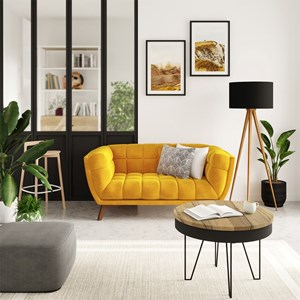 Canapé 2 places en velours jaune - mona