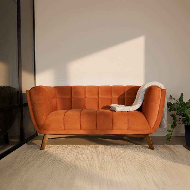 Canapé 2 places en velours orange curcuma - mona