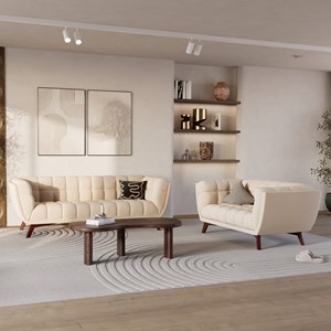 Canapé 3 places en velours beige - mona