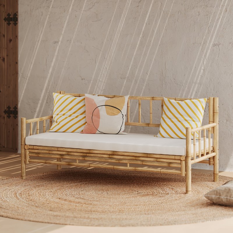 Rendez-vous Déco - Canapé de jardin blanc 3 places en bambou naturel - vadella