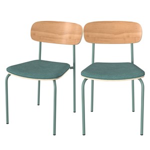 Lot de 2 chaises en bois clair et tissu bleu canard - alba