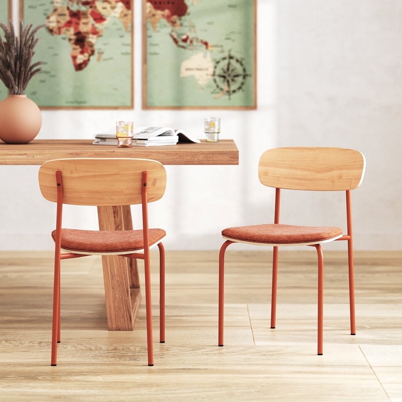 Lot de 2 chaises en bois clair et tissu terracotta - alba