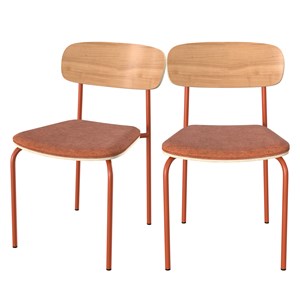 Lot de 2 chaises en bois clair et tissu terracotta - alba