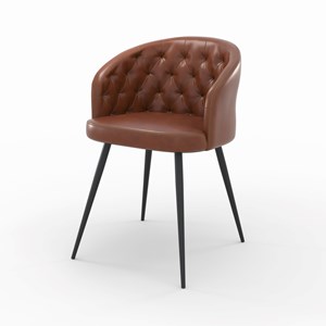 Chaise en cuir de buffle marron et pieds en métal noir - anatole