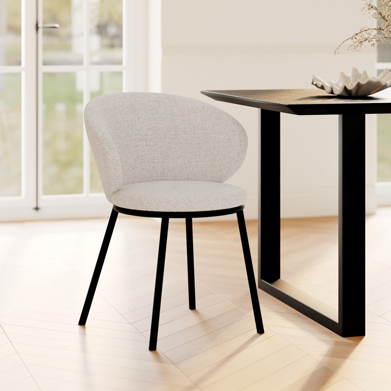 Chaise en tissu beige et pieds en métal noir - angèle