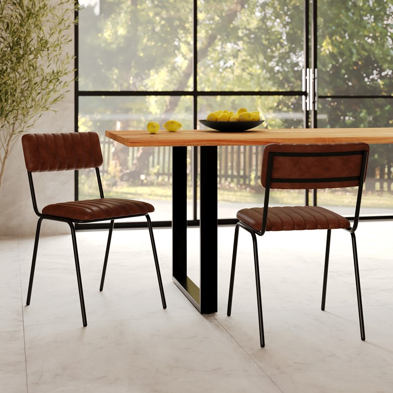 Lot de 2 chaises en cuir de buffle marron - arsène