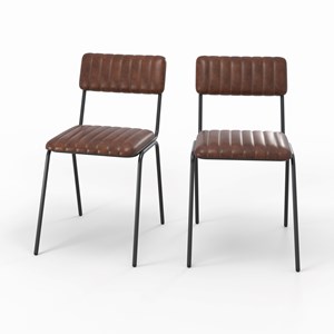 Lot de 2 chaises en cuir de buffle marron - arsène