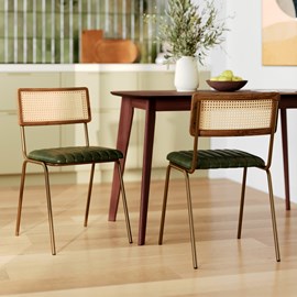 Lot de 2 chaises en cannage et cuir vert - arsène