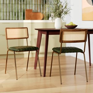 Lot de 2 chaises en cannage et cuir vert - arsène