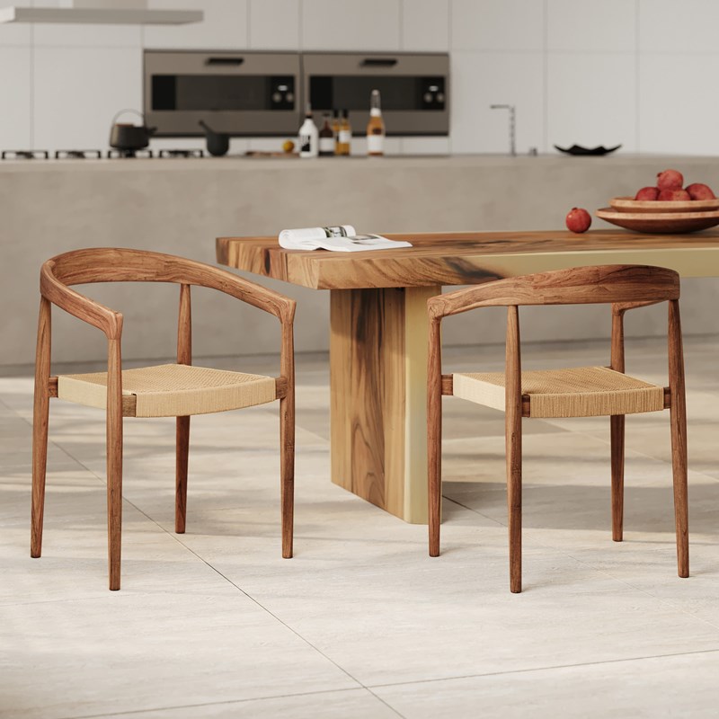 Lot de 2 chaises en bois de teck et corde synthétique - bali