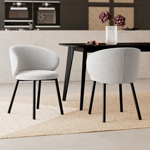 Lot de 2 chaises en tissu gris clair chiné et pieds noirs - cécilia