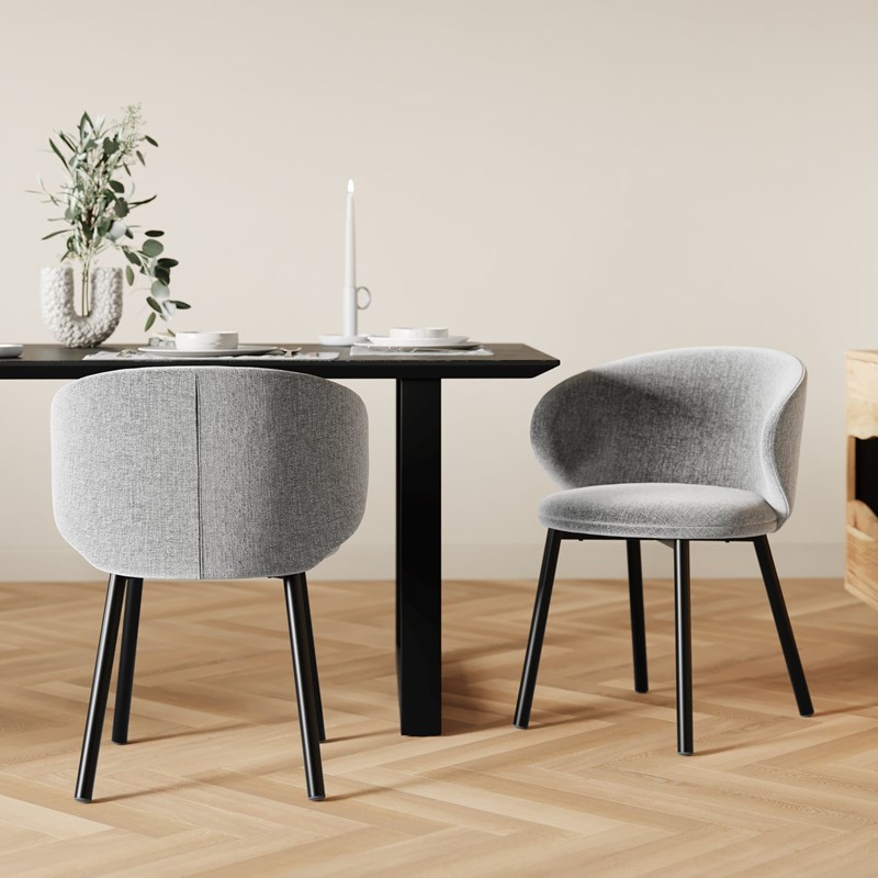 Rendez-vous Déco - Lot de 2 chaises en tissu gris foncé chiné et pieds noirs - cécilia