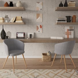 Lot de 2 chaises en tissu gris clair et pieds en métal - chiara