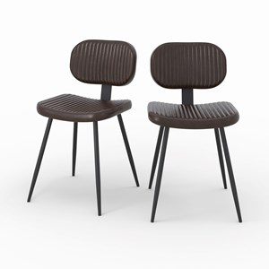 Lot de 2 chaises en cuir marron et pieds en métal noir - clovis
