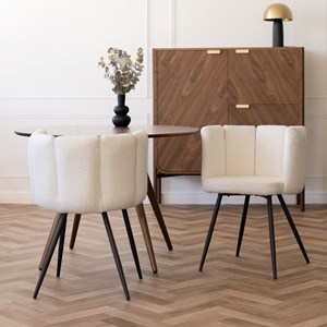 Lot de 2 chaises en tissu bouclé beige et pieds en métal - cosette