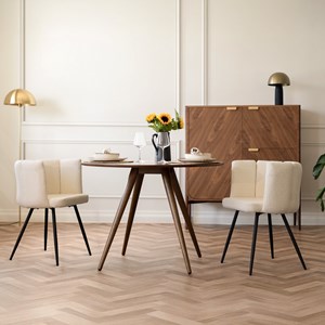 Lot de 2 chaises en tissu bouclé beige et pieds en métal - cosette