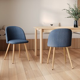 Lot de 2 chaises en tissu bleu et pieds en métal effet bois - cozy