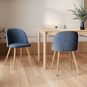 Lot de 2 chaises en tissu bleu et pieds en métal effet bois - cozy