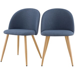 Lot de 2 chaises en tissu bleu et pieds en métal effet bois - cozy