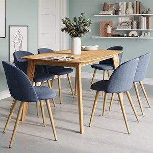 Lot de 2 chaises en tissu bleu et pieds en métal effet bois - cozy