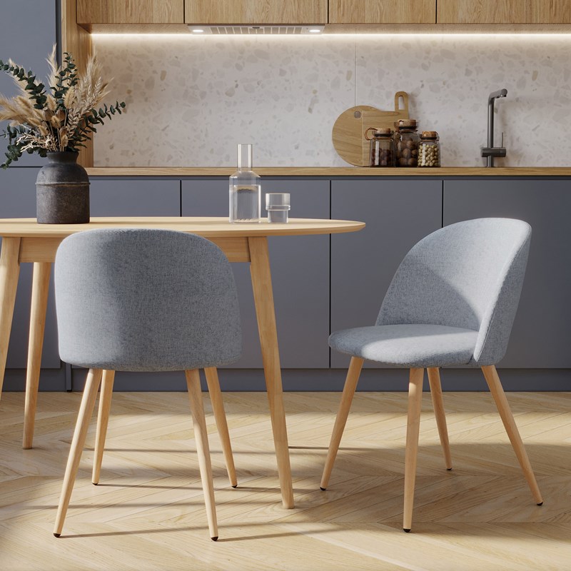 Rendez-vous Déco - Lot de 2 chaises en tissu gris clair et pieds en métal - cozy