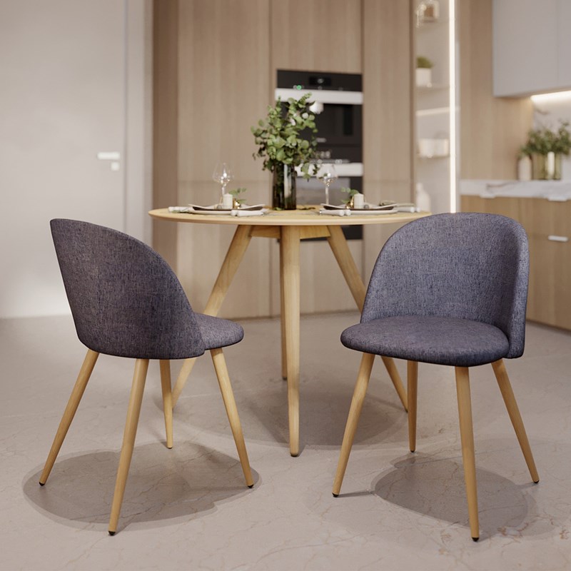 Lot de 2 chaises en tissu gris foncé et pieds en métal - cozy