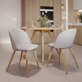 Lot de 2 chaises en tissu taupe chiné clair et pieds en métal - cozy