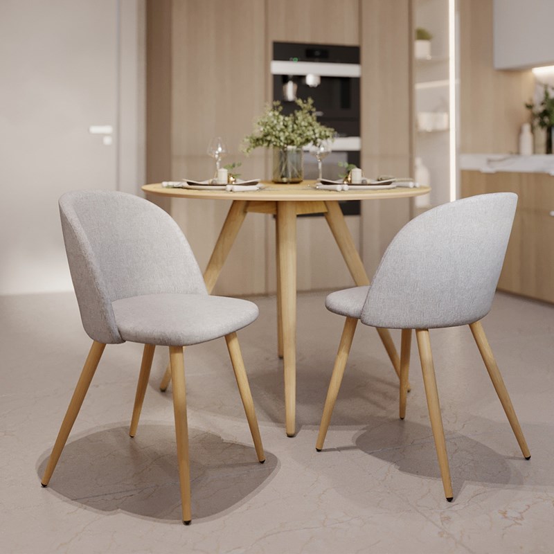 Lot de 2 chaises en tissu taupe chiné clair et pieds en métal - cozy