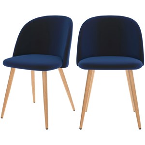 Lot de 2 chaises en velours bleu foncé et pieds en métal - cozy