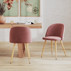 Lot de 2 chaises en velours rose et pieds en métal - cozy