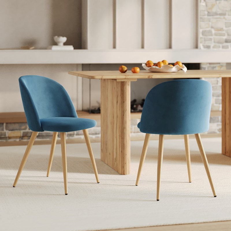 Lot de 2 chaises en velours bleu et pieds en métal - cozy