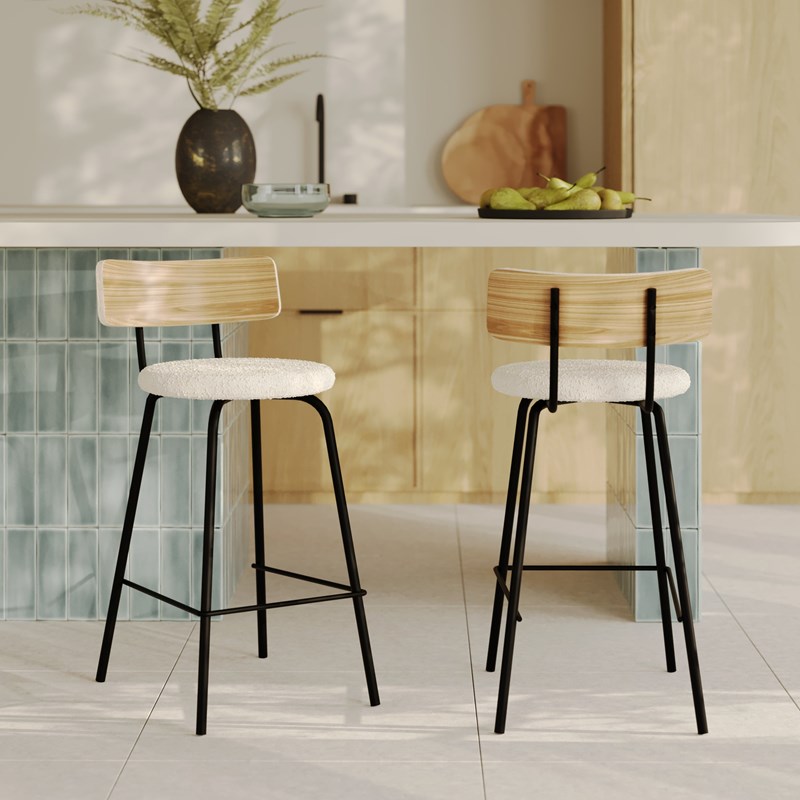 Rendez-vous Déco - Lot de 2 chaises pour îlot central 64 cm en tissu bouclé blanc cassé - alize